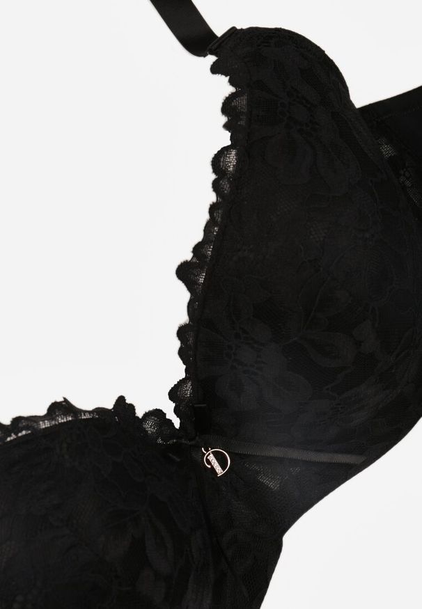 Renee - Czarny Biustonosz Ozdobiony Koronką i Kokardką Aqiany. Kolor: czarny. Materiał: koronka. Wzór: koronka, aplikacja