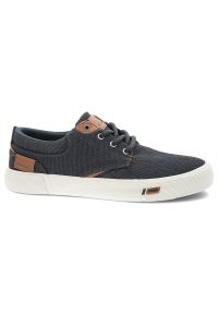 Granatowe Trampki Wrangler Stylowe Obuwie Męskie. Okazja: na co dzień. Zapięcie: sznurówki. Kolor: niebieski. Materiał: denim, skóra, materiał, guma. Szerokość cholewki: normalna. Styl: elegancki #3
