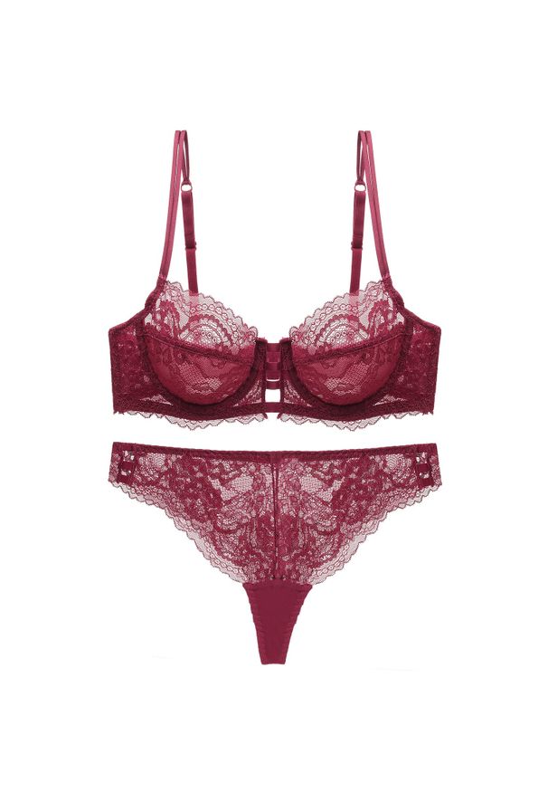 Intica - Komplet koronkowy z fiszbinami i szerszymi ramiączkami Hannakaisa. Kolor: czerwony. Materiał: koronka