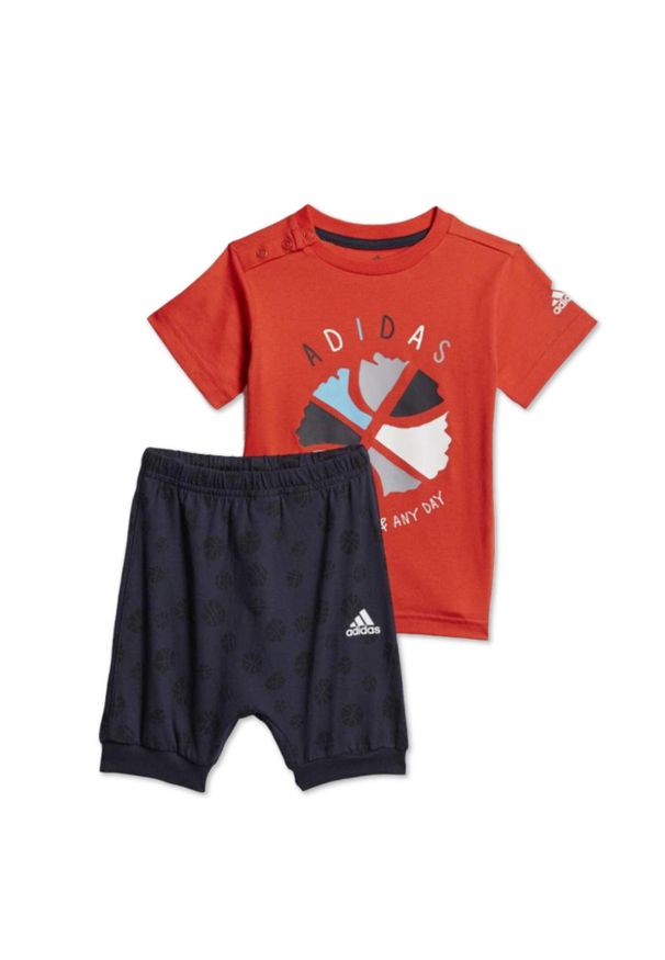 Koszulka + spodenki komplet dziecięcy Adidas Summer Set bawełniany. Kolor: czarny. Materiał: bawełna