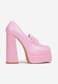 Renee - Różowe Czółenka na Wysokim Słupku i Platformie Bayi. Nosek buta: otwarty. Kolor: różowy. Obcas: na platformie. Wysokość obcasa: średni #5