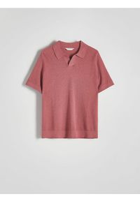 Reserved - Sweter polo z domieszką lyocellu - brudny róż. Typ kołnierza: polo. Kolor: różowy. Materiał: bawełna
