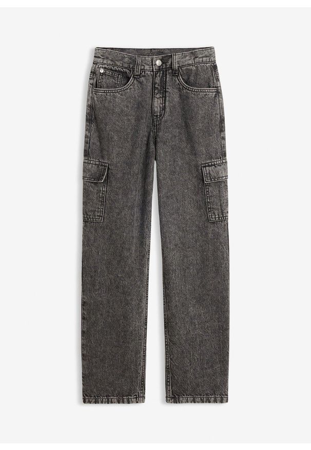 bonprix - Dżinsy o kroju loose fit, z regulowanym pasem, straight. Kolor: czarny