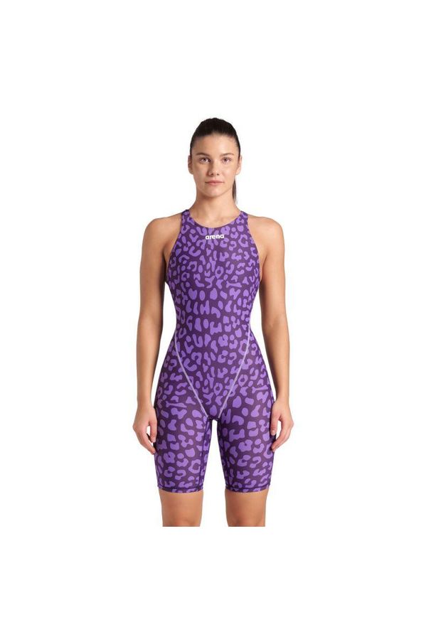 Strój startowy Arena Powerskin ST NEXT Damski Open Back Leopard Skin Violet. Kolor: fioletowy