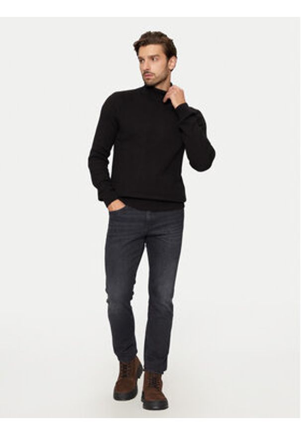 Jack & Jones - Jack&Jones Golf Pannel 12258472 Czarny Regular Fit. Typ kołnierza: golf. Kolor: czarny. Materiał: syntetyk, bawełna