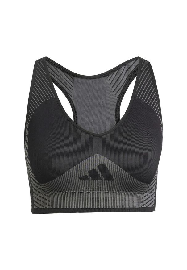 Adidas - Biustonosz AEROKNIT Training Light Support. Kolor: wielokolorowy, czarny, szary. Technologia: ClimaCool (Adidas). Wzór: gładki