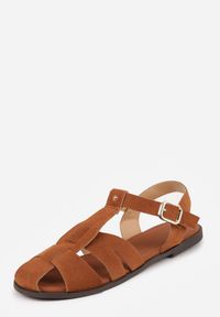 Renee - Jasnobrązowe Sandały Gladiatorki z Imitacji Nubuku Zapinane na Sprzączkę Briannea. Zapięcie: sprzączka. Kolor: brązowy. Materiał: nubuk. Wzór: haft. Sezon: lato. Styl: elegancki #7