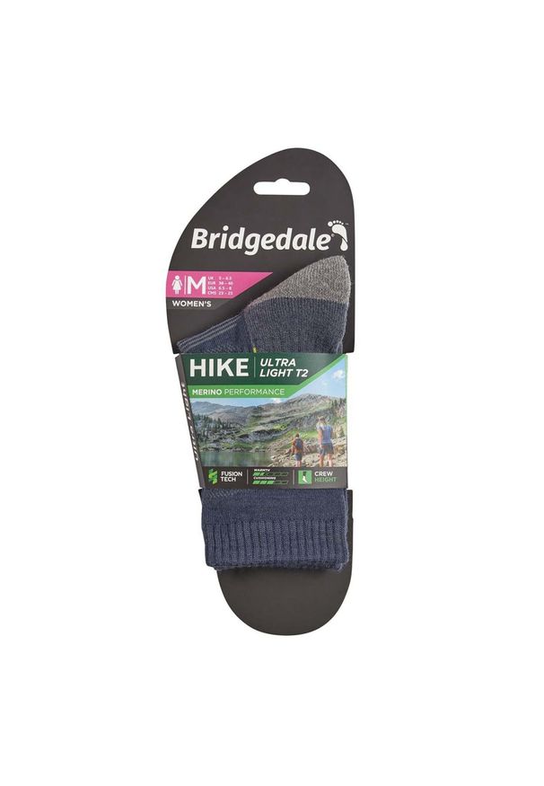 BRIDGEDALE - Skarpety turystyczne Bridgedale Hike Ultra Lt T2 Merino P Crew. Kolor: niebieski. Sport: turystyka piesza