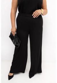 Moda Size Plus Iwanek - Czarne eleganckie spodnie damskie Elisa z prostą nogawką | PLUS SIZE OVERSIZE LATO. Okazja: na spotkanie biznesowe, na co dzień, do pracy. Kolekcja: plus size. Kolor: czarny. Materiał: poliester, tkanina, satyna, materiał, elastan. Długość: krótkie. Sezon: lato. Styl: elegancki #1
