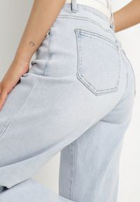 Born2be - Jasnoniebieskie Bawełniane Szerokie Jeansy z Wysokim Stanem Tunelle. Okazja: na co dzień, na spotkanie biznesowe. Stan: podwyższony. Kolor: niebieski. Styl: elegancki, biznesowy, casual