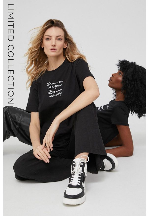 Answear Lab t-shirt bawełniany answear.LAB X kolekcja limitowana NO SHAME kolor czarny. Kolor: czarny. Materiał: bawełna. Wzór: nadruk. Styl: wakacyjny