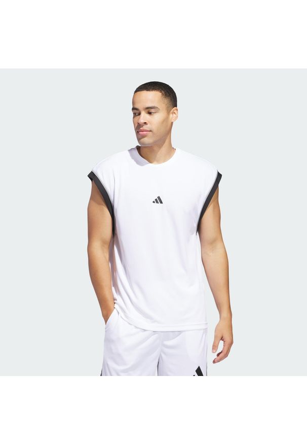 Adidas - Koszulka adidas Basketball All-World Sleeveless Tank. Kolor: czarny, wielokolorowy, biały. Materiał: materiał. Długość rękawa: bez rękawów. Sport: koszykówka