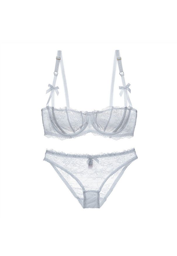 Intica - Koronkowy komplet bielizny z subtelnymi kokardkami na specjalne okazje Aristea. Kolor: biały. Materiał: koronka. Wzór: aplikacja