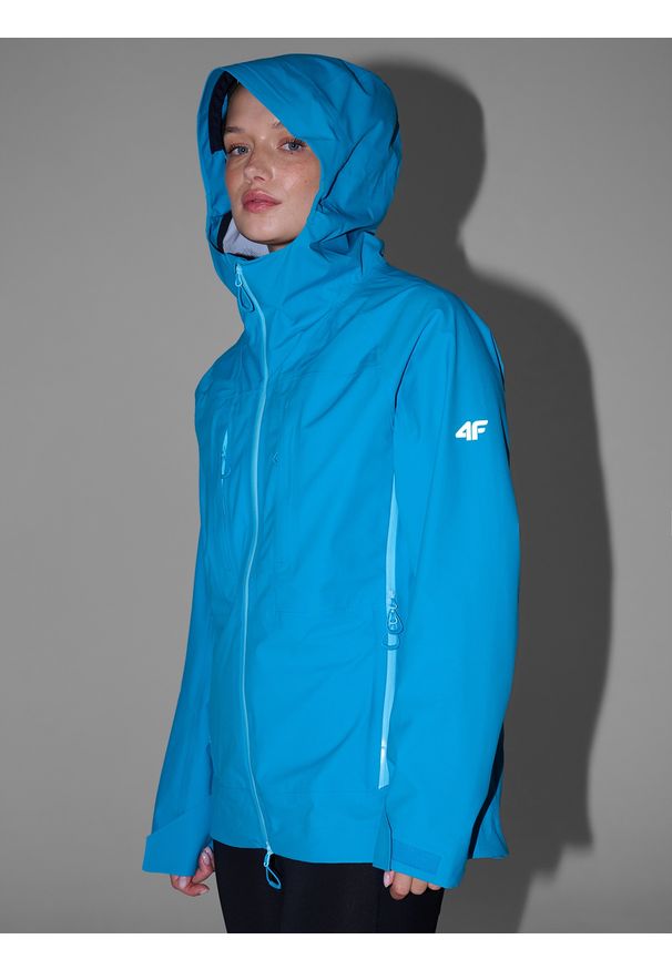 4f - 4F Kurtka trekkingowa przeciwdeszczowa membrana 20000+ damska - niebieska XS. Kolor: niebieski. Materiał: materiał. Długość rękawa: raglanowy rękaw. Technologia: Primaloft. Długość: długie. Sport: wspinaczka, turystyka piesza