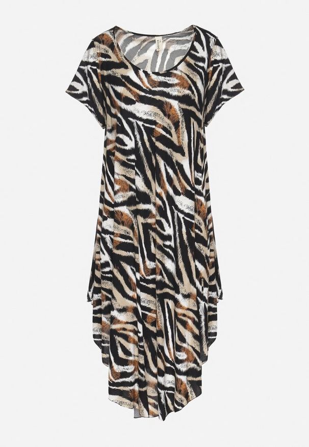 Born2be - Beżowa Bawełniana Sukienka o Rozkloszowanym Kroju z Dłuższym Tyłem Ronora. Okazja: na co dzień. Kolor: beżowy. Materiał: bawełna. Typ sukienki: sportowe. Styl: casual, elegancki, sportowy