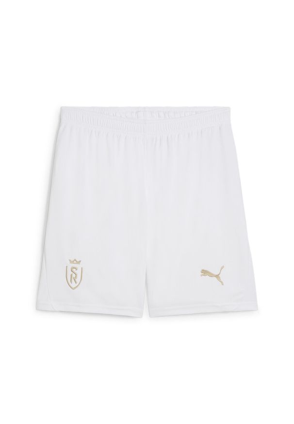 Puma - Męskie szorty piłkarskie Stade Reims PUMA White Granola Beige. Kolor: wielokolorowy, beżowy, biały. Materiał: dzianina. Sport: piłka nożna