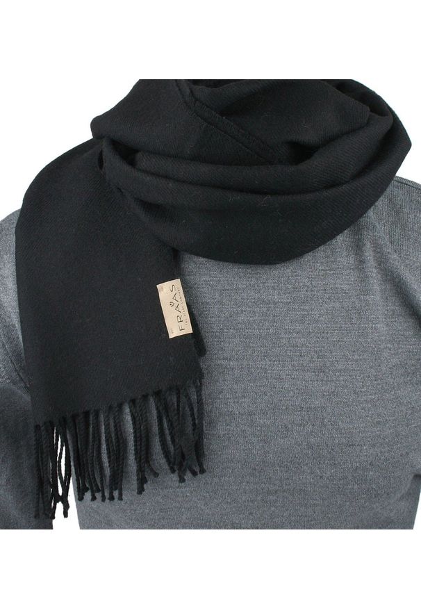 Wełniany Szalik Męski - V. Fraas - Czarny. Kolor: czarny. Materiał: wełna. Sezon: zima, lato. Styl: elegancki, klasyczny