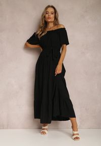 Renee - Czarna Sukienka Amiphiphae. Kolor: czarny. Materiał: materiał. Długość rękawa: krótki rękaw. Wzór: aplikacja. Długość: maxi