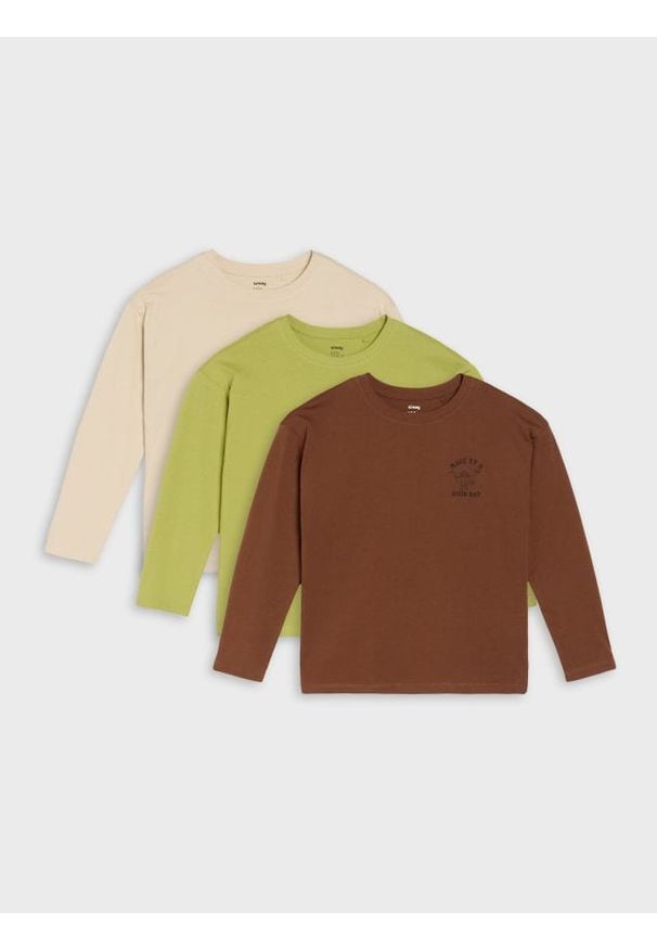 Sinsay - Koszulki z długimi rękawami 3 pack - beżowy. Kolor: beżowy. Długość rękawa: długi rękaw. Długość: długie