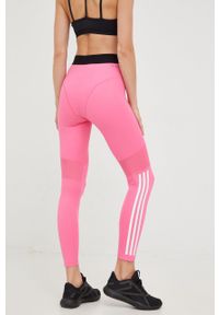 adidas Performance legginsy treningowe Hyperglam 3-Stripes damskie kolor różowy z nadrukiem. Stan: podwyższony. Kolor: różowy. Materiał: skóra, dzianina, materiał. Wzór: nadruk. Sport: fitness #2