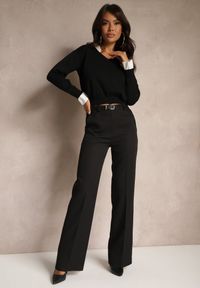 Renee - Czarne Spodnie w Kant w Garniturowym Stylu High Waist Jaessa. Stan: podwyższony. Kolor: czarny. Styl: elegancki
