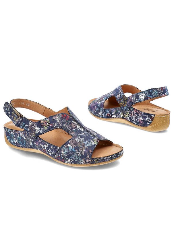 Wielokolorowe Sandały Pollonus Skórzane Buty. Okazja: na co dzień, na spacer. Nosek buta: otwarty. Zapięcie: pasek. Kolor: wielokolorowy. Materiał: skóra. Wzór: kwiaty. Sezon: lato. Styl: casual, klasyczny