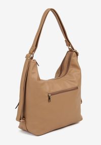 Renee - Ciemnobeżowa Torebka Hobo z Regulowanym Paskiem i Kieszeniami z Ozdobnymi Suwakami Sanirael. Kolor: beżowy. Styl: biznesowy, elegancki, casual