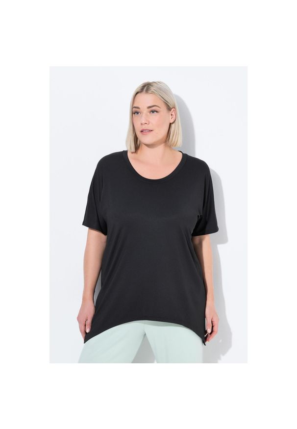 ULLA POPKEN - Damskie Koszula funkcjonalna wydłużone boki okrągły dekolt. Kolekcja: plus size. Kolor: czarny. Materiał: poliester, materiał, elastan. Sport: turystyka piesza