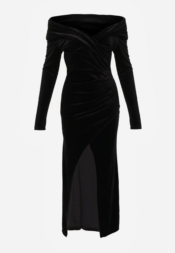 Born2be - Czarna Welurowa Sukienka Wieczorowa VICES z Odkrytymi Ramionami Vheslith. Kolor: czarny. Materiał: welur. Typ sukienki: z odkrytymi ramionami. Styl: wizytowy