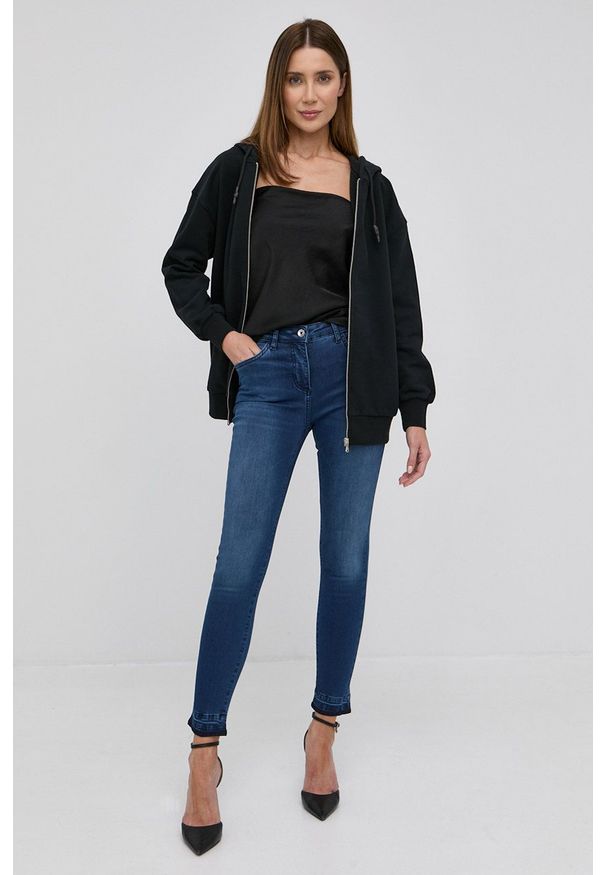 Patrizia Pepe Jeansy damskie medium waist. Kolor: niebieski. Wzór: haft