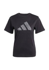 Adidas - Koszulka z grafiką zwierzęcą. Kolor: czarny. Materiał: bawełna. Wzór: motyw zwierzęcy
