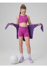 4f - 4F Legginsy krótkie sportowe bezszwowe dziewczęce - różowe 140/146 (9-11 lat). Stan: podwyższony. Kolor: różowy. Materiał: materiał. Długość: krótkie. Sezon: lato. Styl: sportowy #1