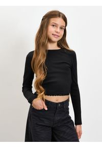 Sinsay - Prążkowana koszulka - czarny. Kolor: czarny. Materiał: prążkowany