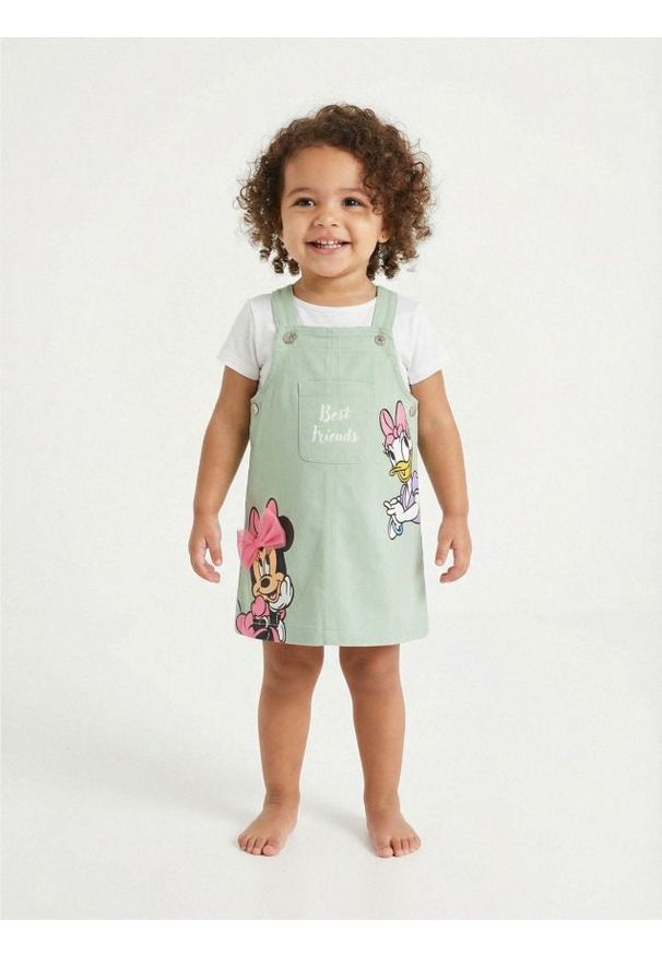 Sinsay - Bawełniana sukienka ogrodniczka Minnie Mouse - turkusowy. Kolor: turkusowy. Materiał: bawełna. Wzór: motyw z bajki