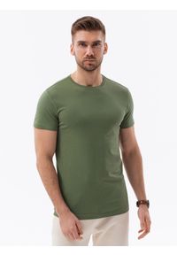 Ombre Clothing - T-shirt męski bawełniany BASIC - khaki V6 S1370 - M. Kolor: brązowy. Materiał: bawełna. Styl: klasyczny