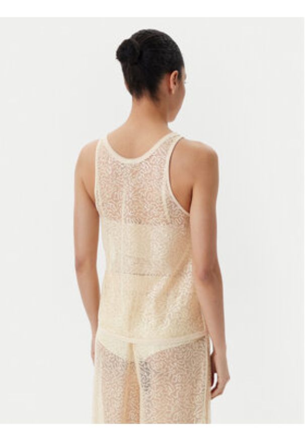 Pinko - PINKO Top Waiting canottiera rete Beżowy Slim Fit. Kolor: beżowy. Materiał: syntetyk