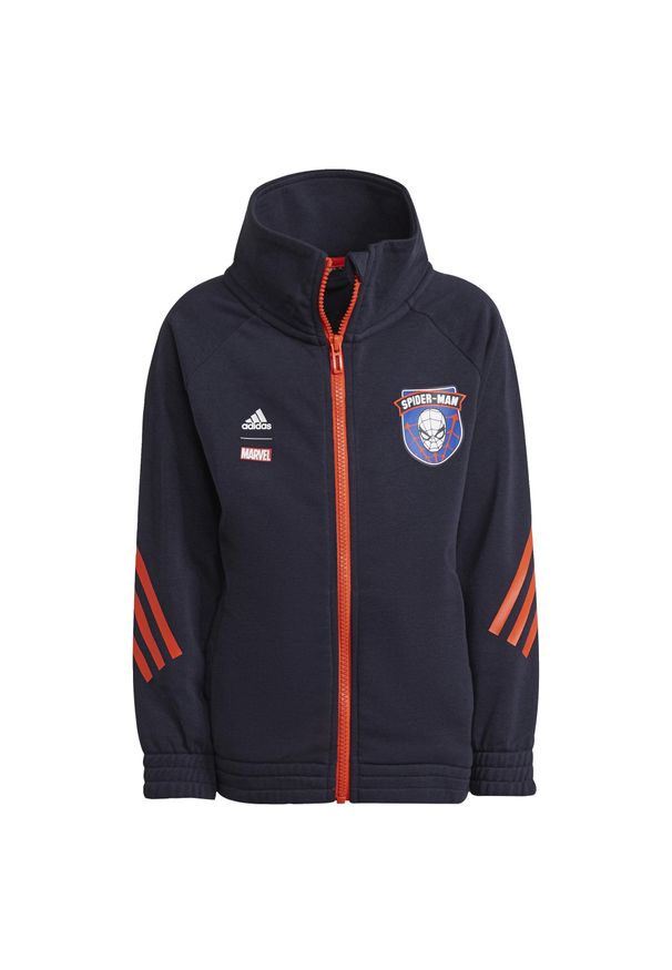 Bluza dziecięca Adidas Marvel Spider-Man Cover-Up dresowa. Kolor: niebieski, pomarańczowy, wielokolorowy. Materiał: bawełna, poliester. Wzór: motyw z bajki