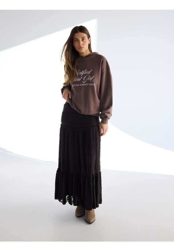 Reserved - Koronkowa spódnica maxi - ciemnobrązowy. Kolor: brązowy. Materiał: koronka