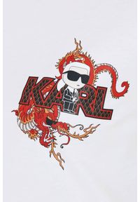 Karl Lagerfeld - KARL LAGERFELD Biały t-shirt ikonik lny. Kolor: czerwony. Materiał: len #5