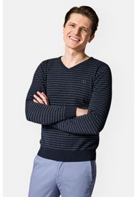 Lancerto - Sweter Granatowy Bawełniany w Paski Shaun. Kolor: niebieski. Materiał: bawełna. Wzór: paski #1