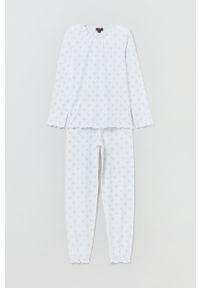 OVS piżama bawełniana dziecięca kolor biały wzorzysta. Kolor: biały. Materiał: bawełna. Długość: długie