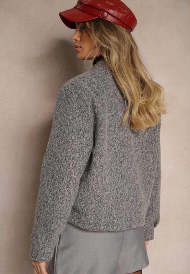 Renee - Szara Klasyczna Kurtka Przejściowa z Suwakiem Nelinia. Kolor: szary. Materiał: jeans. Styl: klasyczny