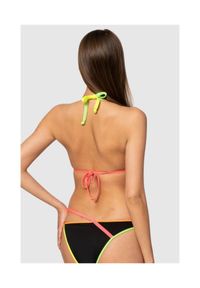 MOSCHINO Czarna góra od bikini z neonowymi lamówkami, Rozmiar XS. Kolor: czarny. Wzór: aplikacja #5