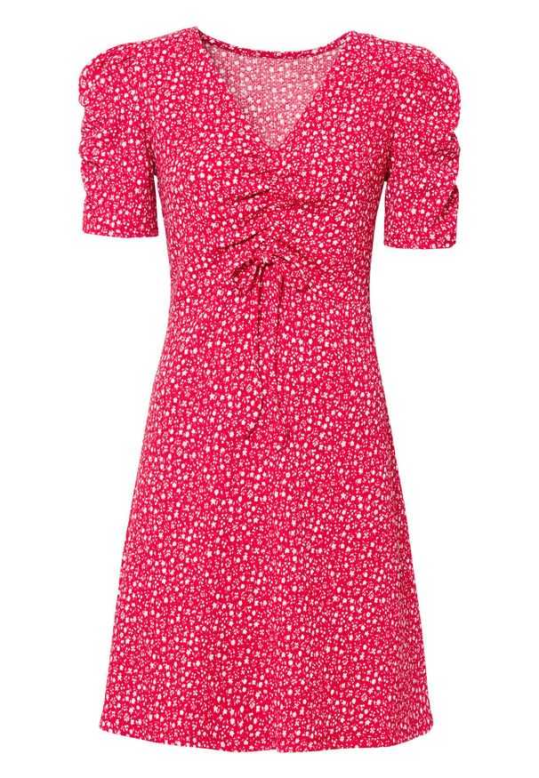 Sukienka z dżerseju bonprix różowy magenta w kwiaty. Kolor: różowy. Materiał: jersey. Wzór: kwiaty. Sezon: lato
