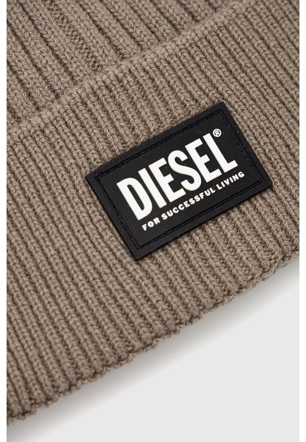 Diesel Czapka kolor szary wełniana. Kolor: szary. Materiał: wełna