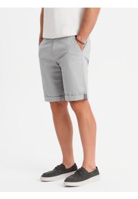 Ombre Clothing - Szorty klasyczne męskie chino z podwiniętą nogawką - szare V12 - Rozmiar: M. Kolor: szary. Materiał: elastan, bawełna. Sezon: lato. Styl: klasyczny