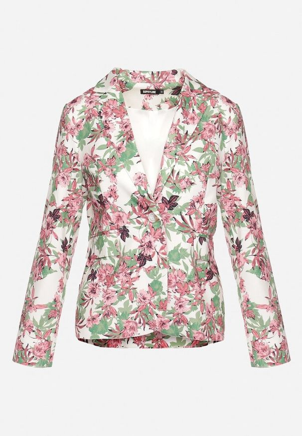 Born2be - Różowo-Biała Marynarka Jednorzędowa w Kwiatowy Wzór z Kieszeniami Vastaria. Okazja: na co dzień, na spotkanie biznesowe, do pracy. Kolor: różowy. Materiał: tkanina, jeans. Wzór: kwiaty. Styl: biznesowy, casual, elegancki, klasyczny