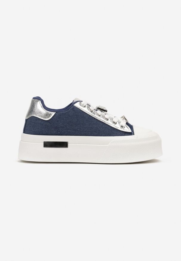 Born2be - Niebieskie Sneakersy na Grubej Podeszwie z Metalicznymi Wstawkami i Cyrkoniami Himaria. Zapięcie: sznurówki. Kolor: niebieski. Materiał: jedwab, jeans