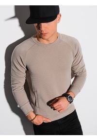Ombre Clothing - Bluza męska bez kaptura B1156 - brązowa - XXL. Typ kołnierza: bez kaptura. Kolor: brązowy. Materiał: dzianina, bawełna, jeans, poliester, dresówka