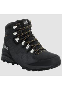 Buty trekkingowe męskie Jack Wolfskin Refugio Texapore Mid. Wysokość cholewki: za kostkę. Kolor: wielokolorowy, czarny, szary. Materiał: skóra, tkanina. Szerokość cholewki: normalna